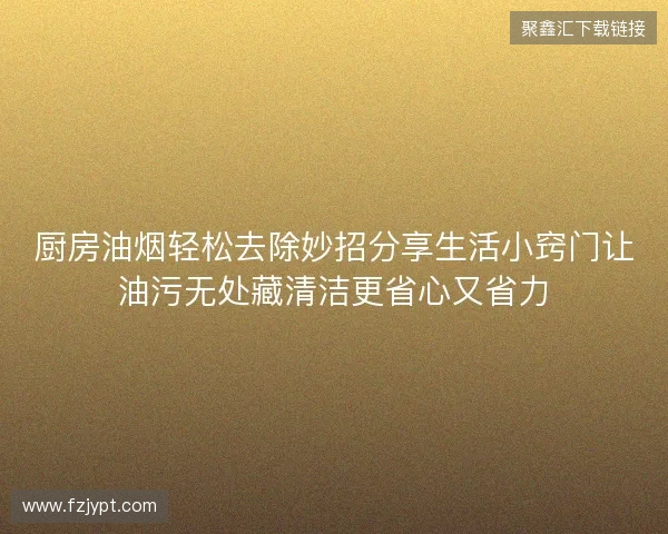 厨房油烟轻松去除妙招分享生活小窍门让油污无处藏清洁更省心又省力